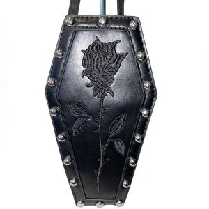 Black Mini Coffin Crossbody Bag with Rose Embroidery